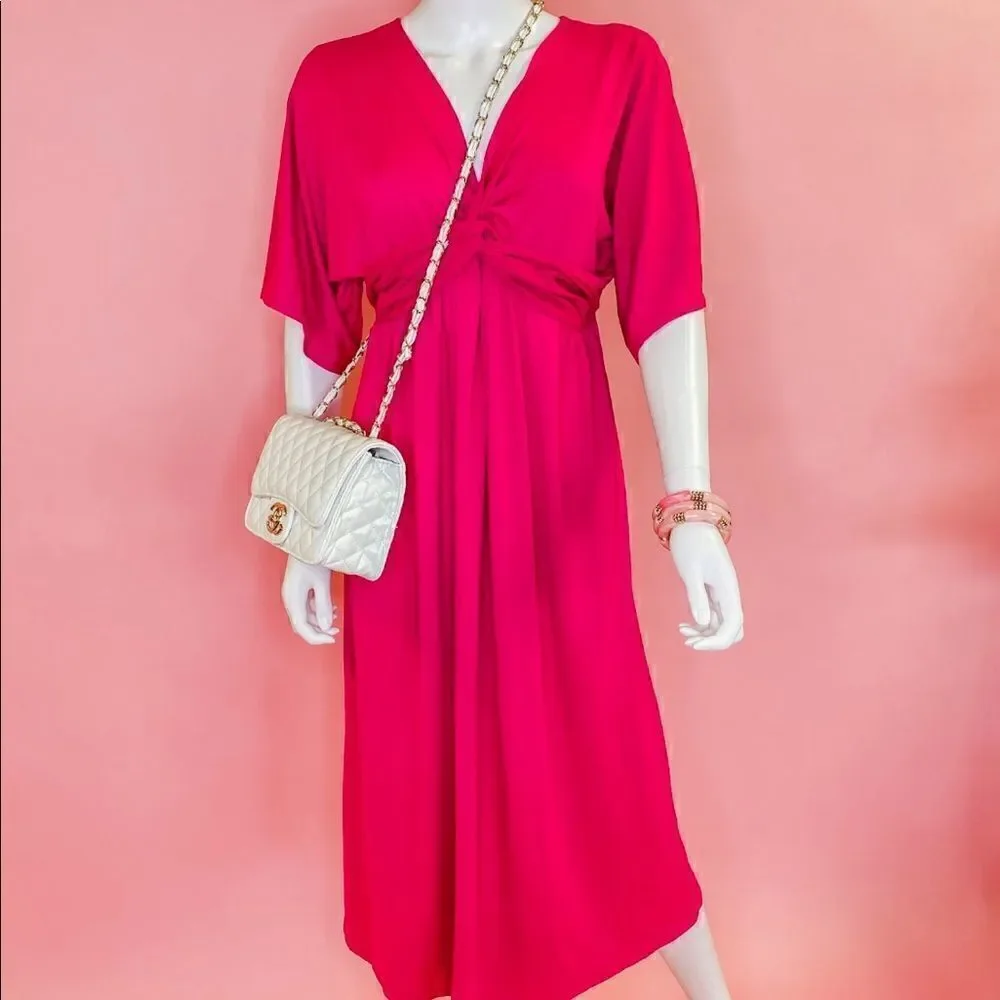 Fuchsia Front Knot Midi Dress